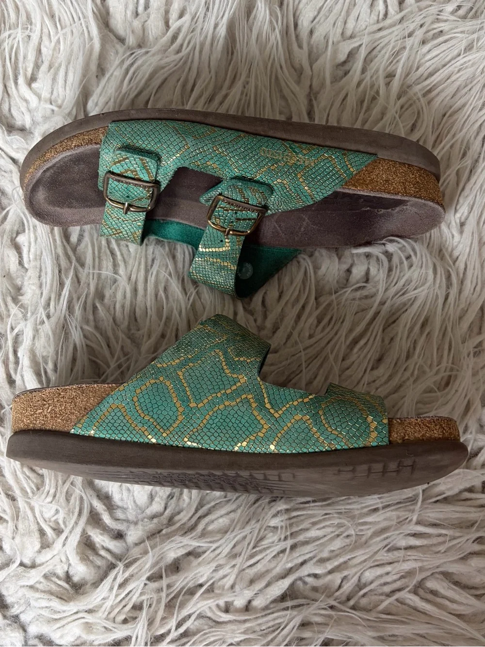 Mephisto Harmony Slip On Dual Buckle Strap Mint Nairobi Gold Slide Sandals Sz 37